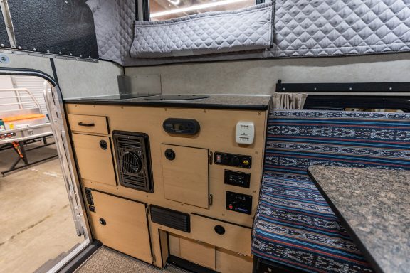 Hawk Pop-Up Camper, full size, four wheel camper, interior, kitchen